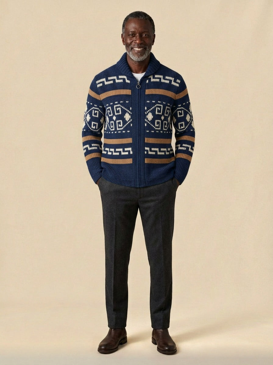 Thornbury cardigan in Navy, studio, Gentlemens Manor