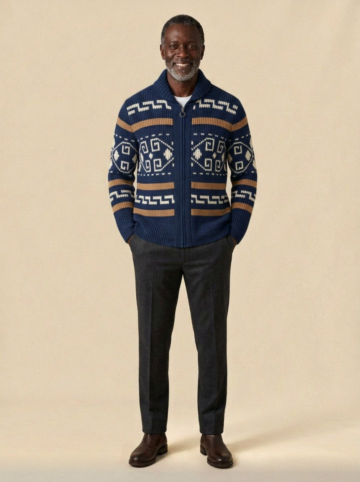 Thornbury cardigan in Navy, studio, Gentlemens Manor