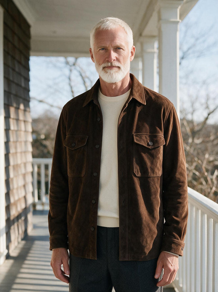 Thorne overshirt in Brown, lifestyle, Gentlemens Manor
