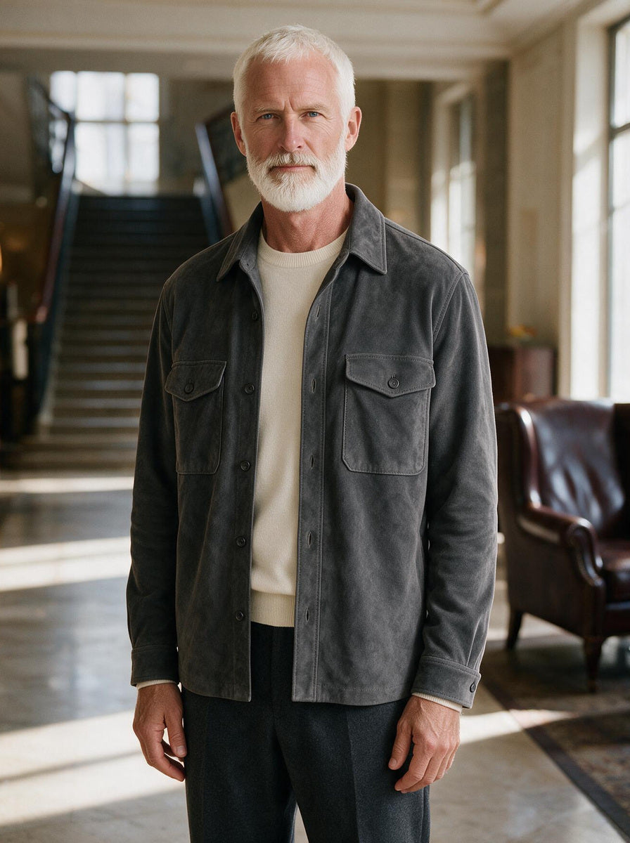 Thorne overshirt in Grey, lifestyle, Gentlemens Manor