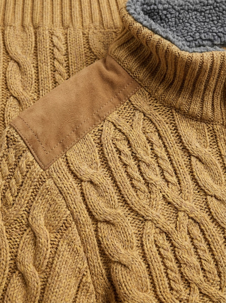 Thornton cable knit cardigan, fabric close up, Gentlemens Manor