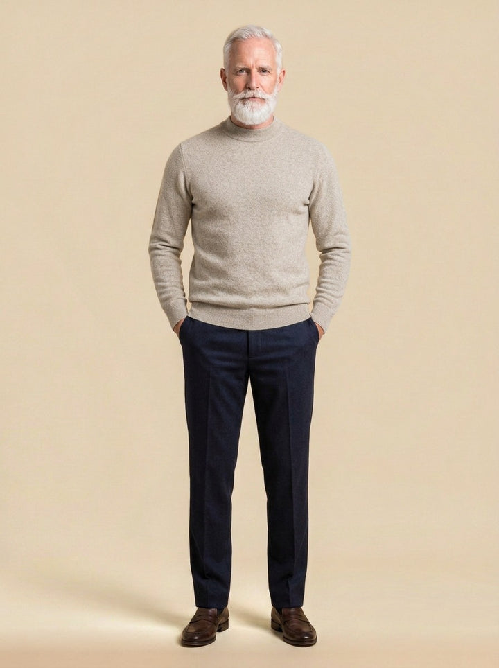 Tilbury textured fleece lined mock neck sweater in Beige, studio, Gentlemens Manor