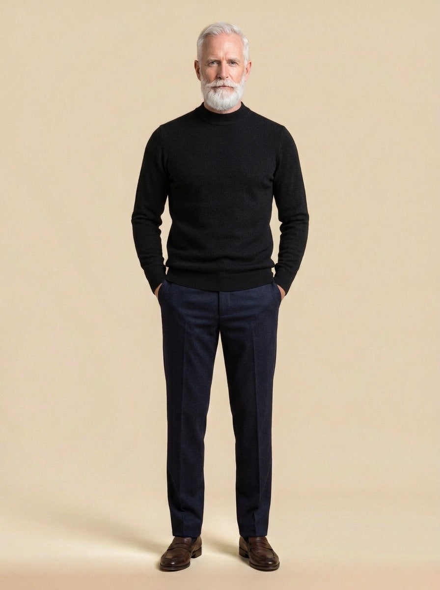 Tilbury textured fleece lined mock neck sweater in Black, studio, Gentlemens Manor