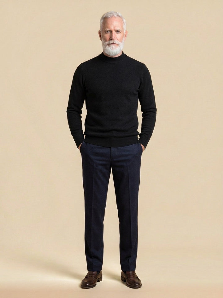 Tilbury textured fleece lined mock neck sweater in Black, studio, Gentlemens Manor