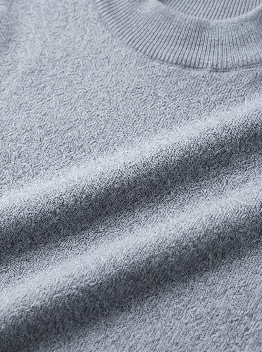 Tilbury textured fleece lined mock neck sweater, fabric close up, Gentlemens Manor