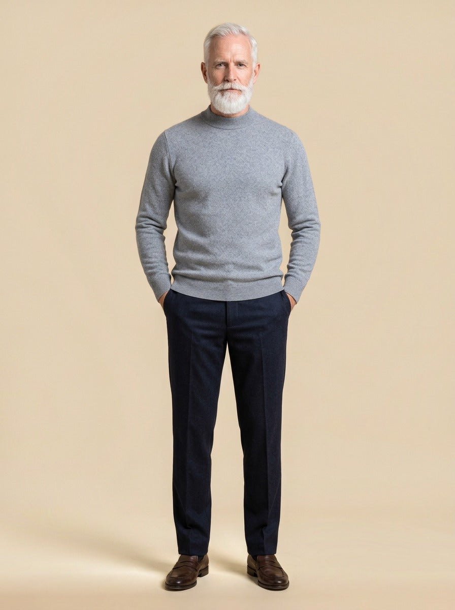 Tilbury textured fleece lined mock neck sweater in Grey, studio, Gentlemens Manor