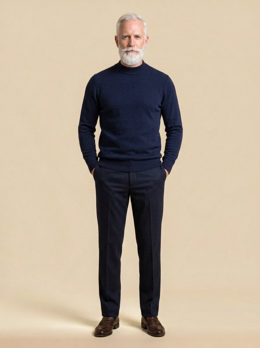 Tilbury textured fleece lined mock neck sweater in Navy, studio, Gentlemens Manor