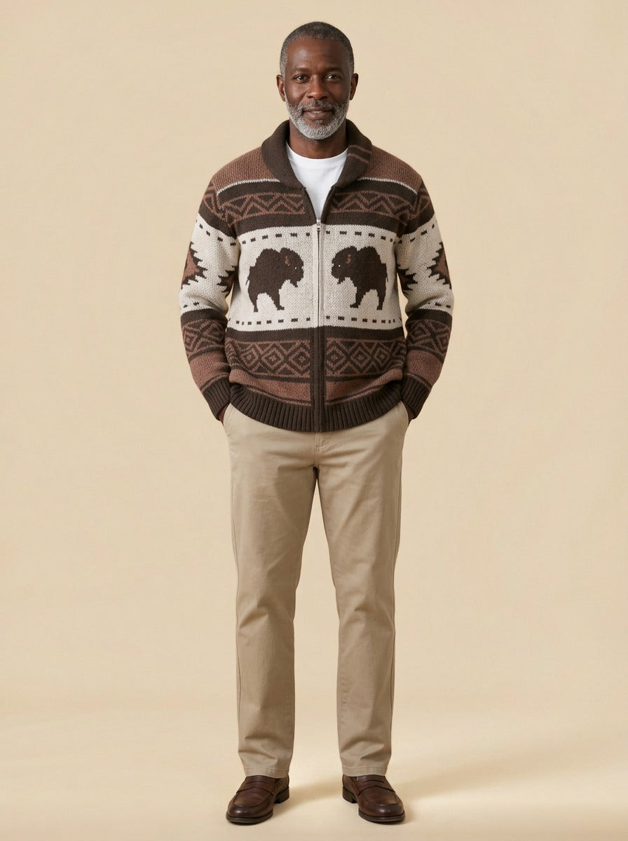 Tilden shawl collar cardigan in Brown, studio, Gentlemens Manor
