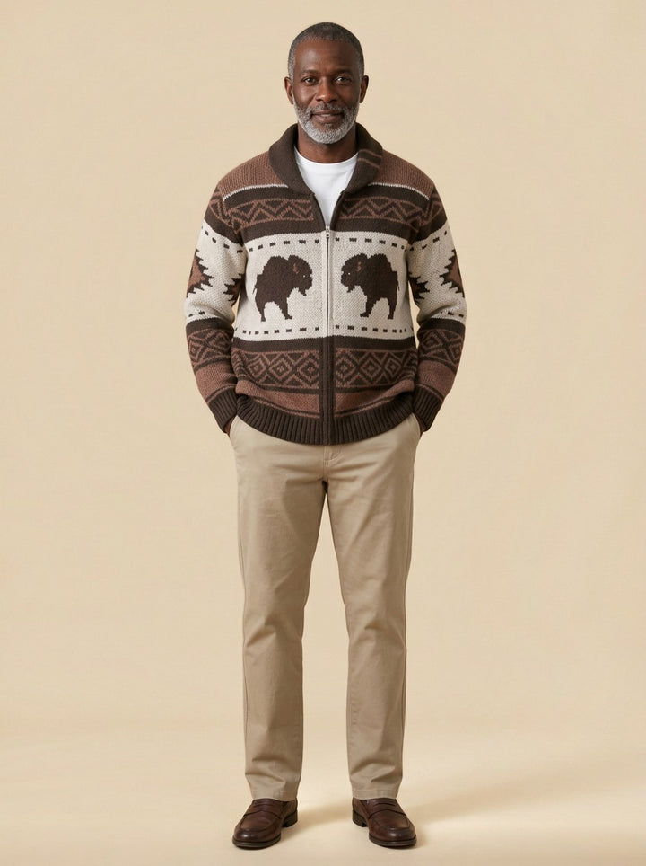 Tilden shawl collar cardigan in Brown, studio, Gentlemens Manor