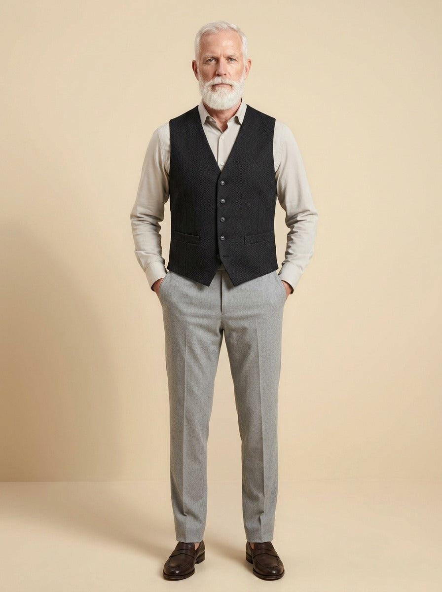 Tobias waistcoat in Black, studio, Gentlemens Manor