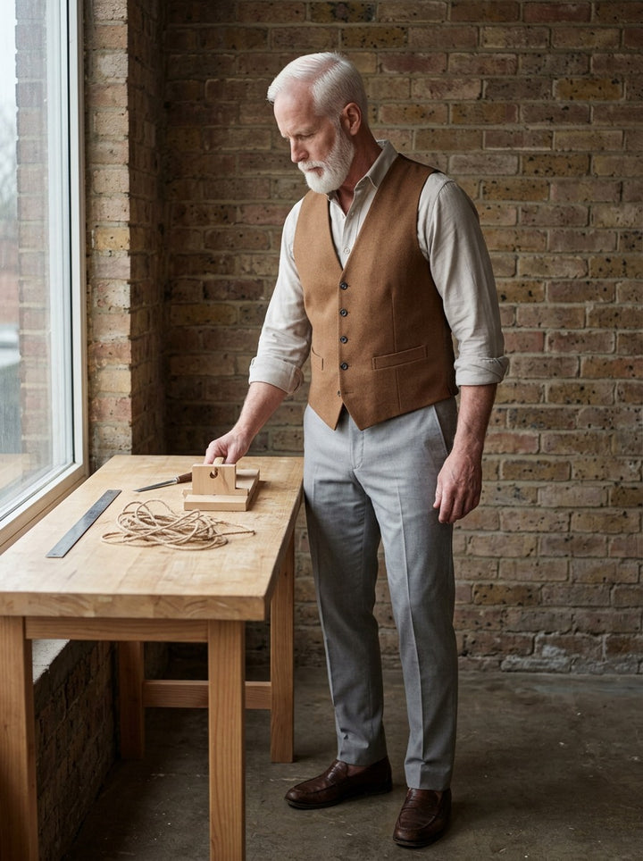 Tobias waistcoat in Brown, lifestyle, Gentlemens Manor