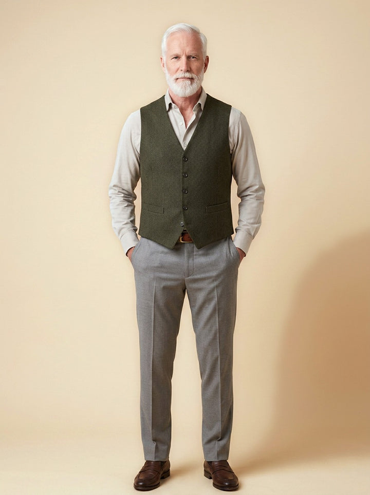 Tobias waistcoat in Olive, studio, Gentlemens Manor