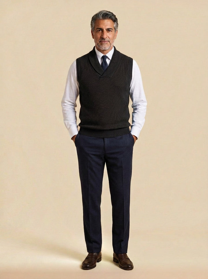 Tolliver sweater vest in Black, studio, Gentlemens Manor