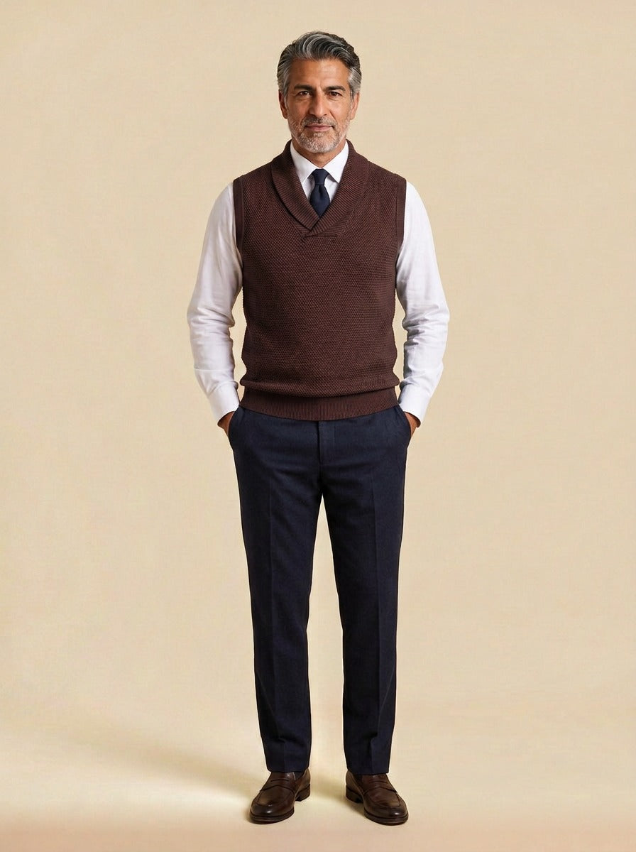 Tolliver sweater vest in Dark Brown, studio, Gentlemens Manor