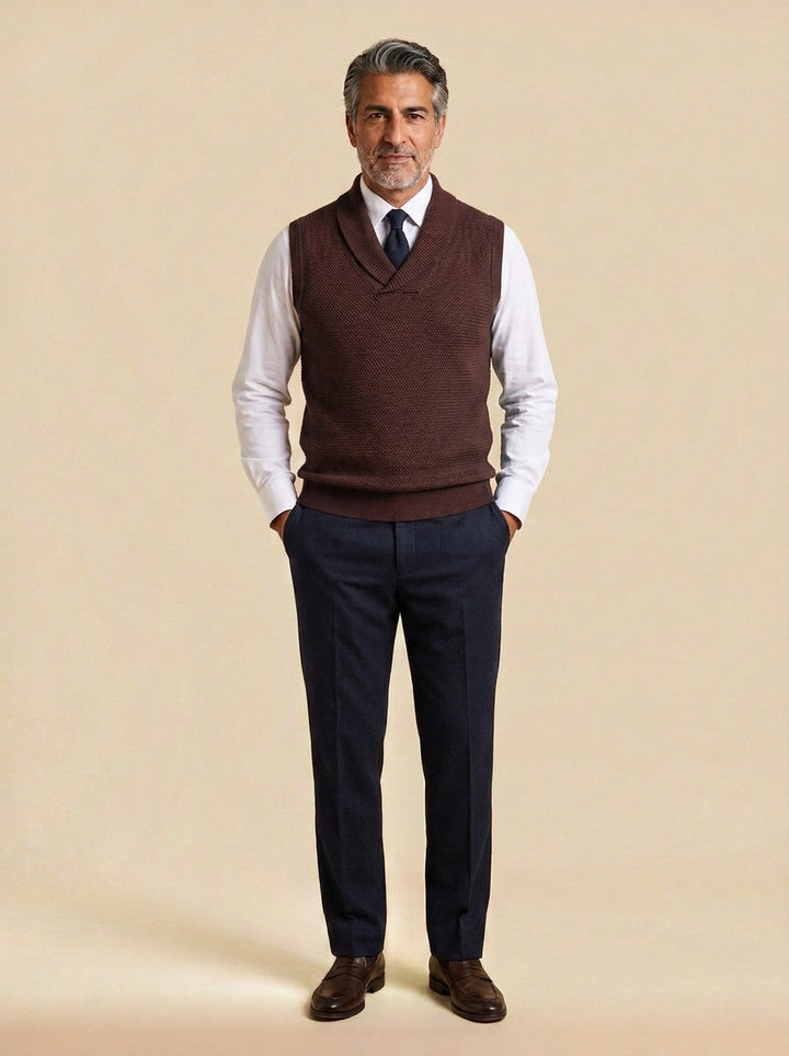 Tolliver sweater vest in Dark Brown, studio, Gentlemens Manor