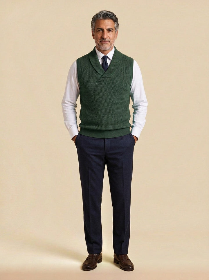 Tolliver sweater vest in Green, studio, Gentlemens Manor