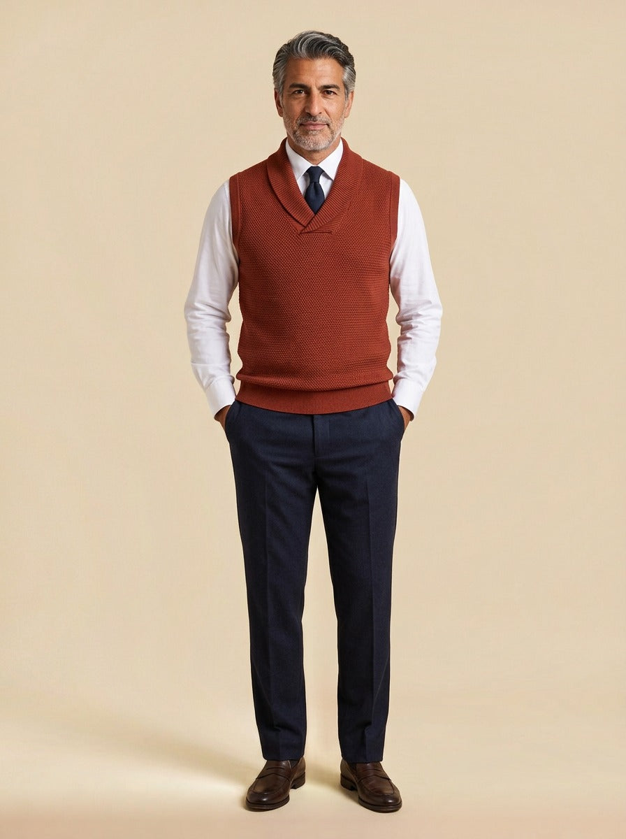 Tolliver sweater vest in Red, studio, Gentlemens Manor