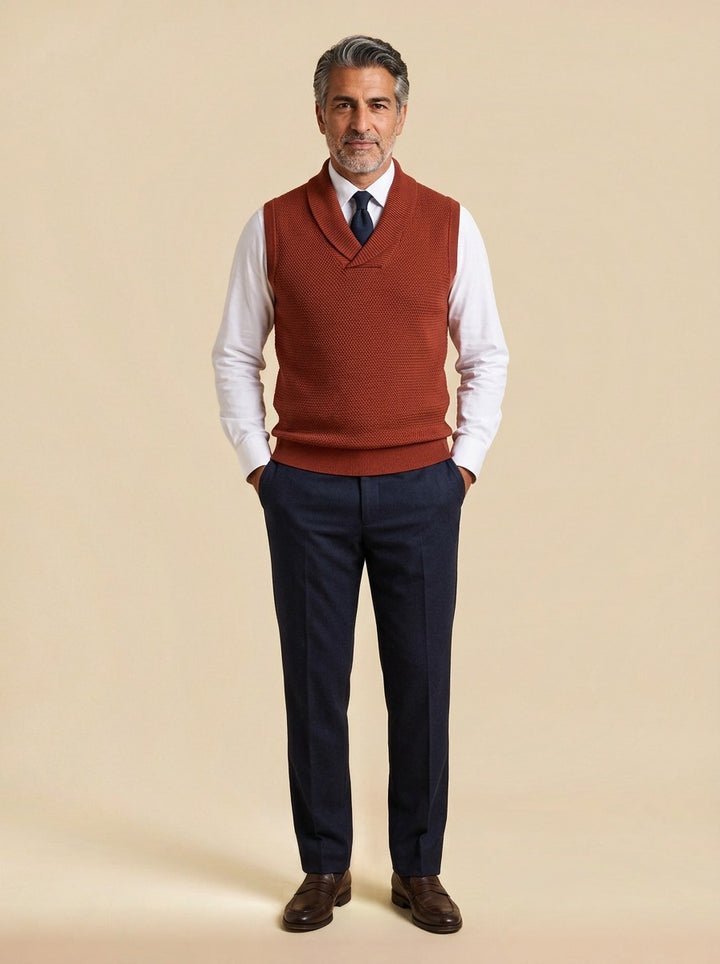 Tolliver sweater vest in Red, studio, Gentlemens Manor
