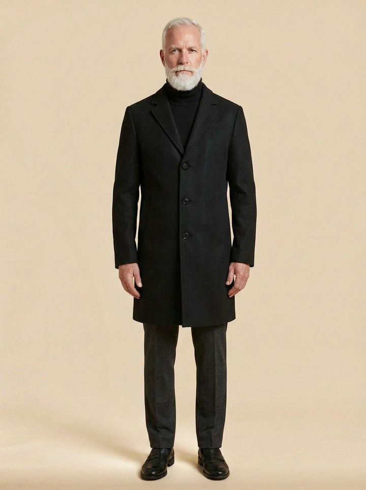 Townsend overcoat in Black, studio, Gentlemens Manor