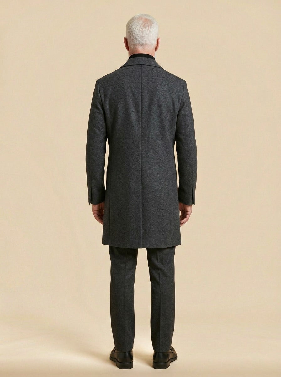 Townsend overcoat in Charcoal, back view, Gentlemens Manor