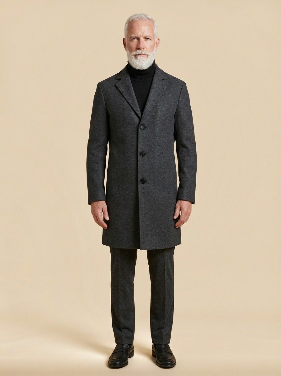 Townsend overcoat in Charcoal, studio, Gentlemens Manor