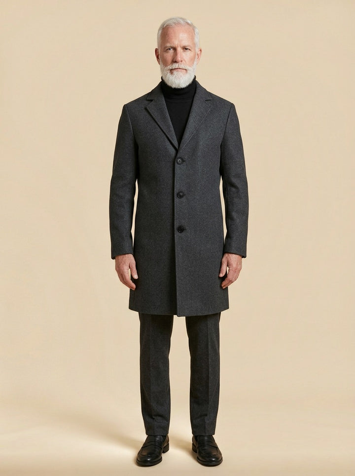 Townsend overcoat in Charcoal, studio, Gentlemens Manor