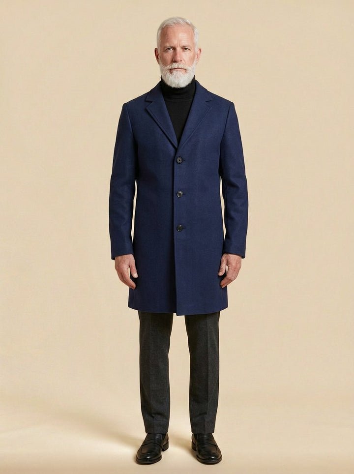 Townsend overcoat in Navy, studio, Gentlemens Manor