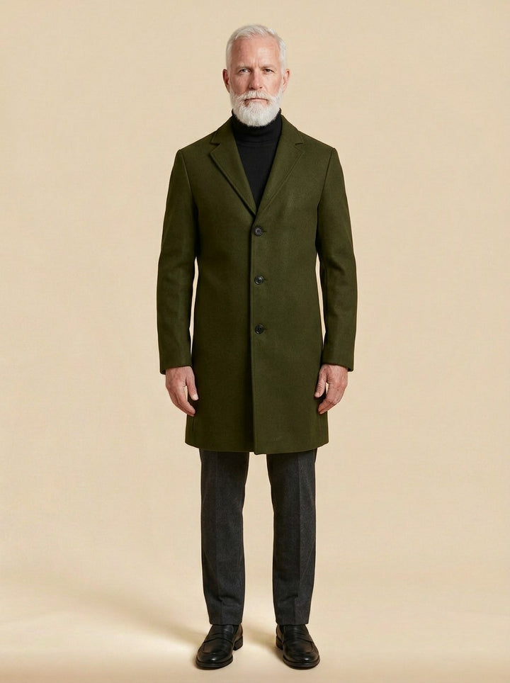 Townsend overcoat in Olive, studio, Gentlemens Manor