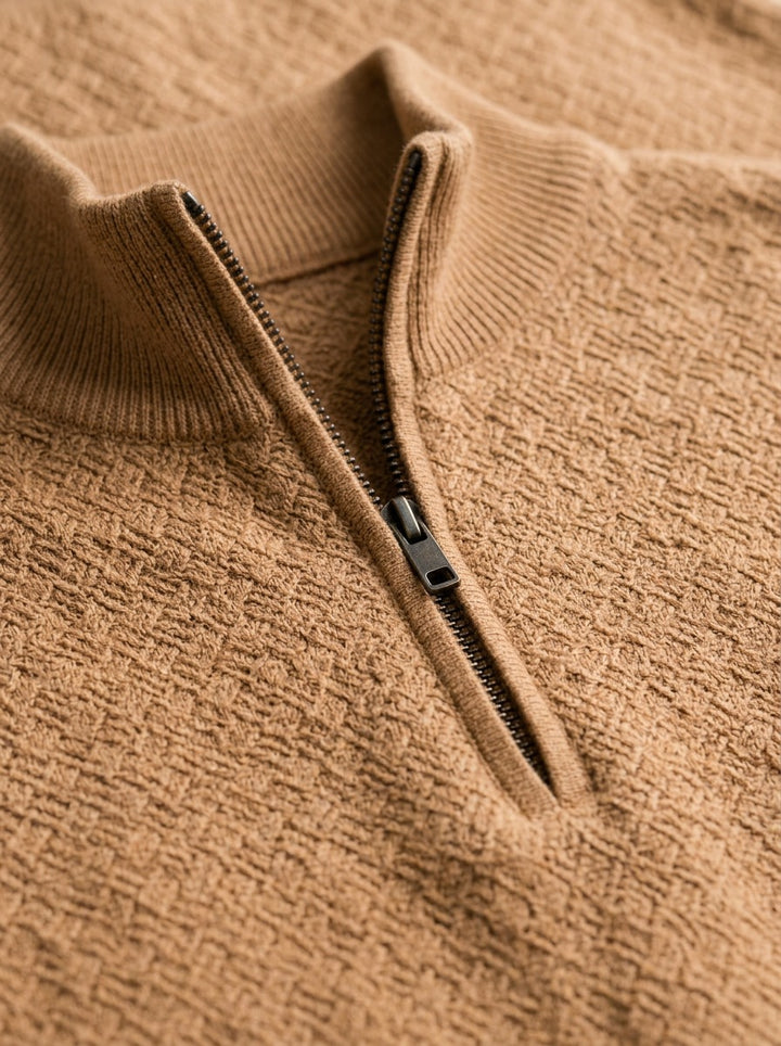 Tremont textured quarter zip sweater, fabric close up, Gentlemens Manor