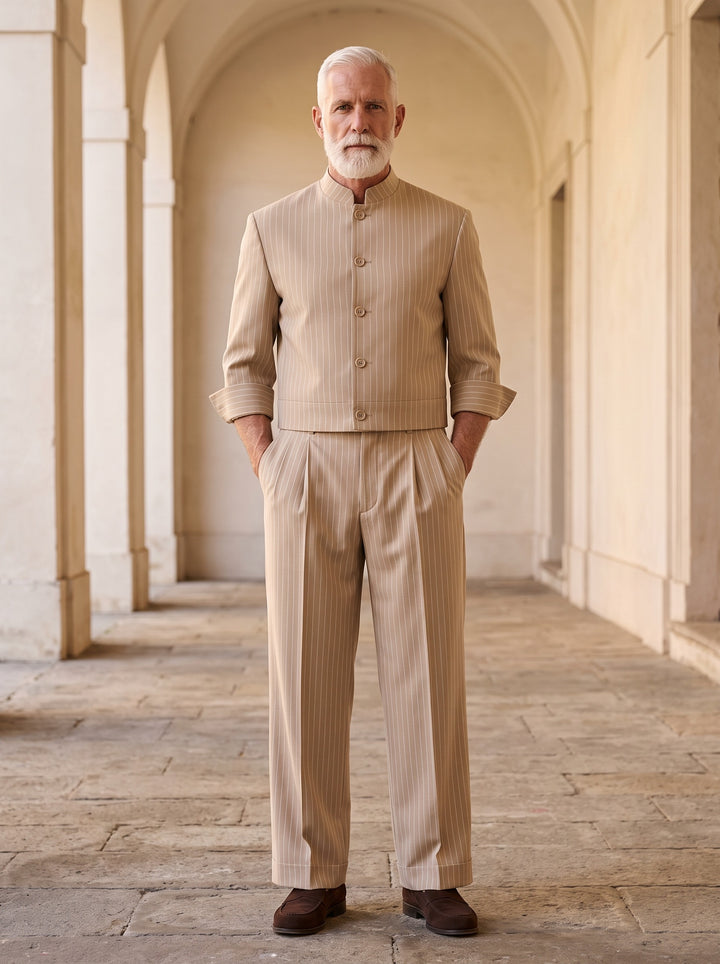 Truman two piece set in Sand, lifestyle, Gentlemens Manor