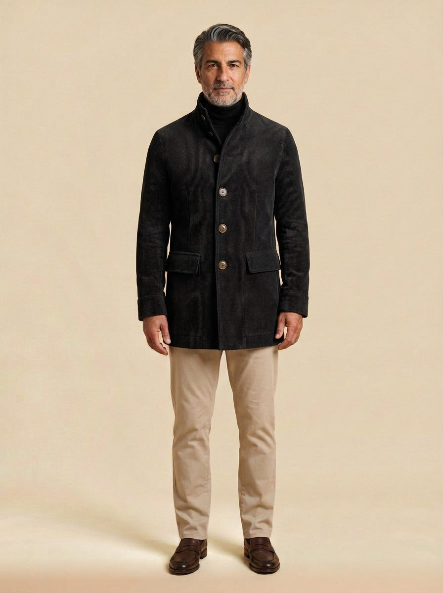 Turner corduroy car coat in Black, studio, Gentlemens Manor