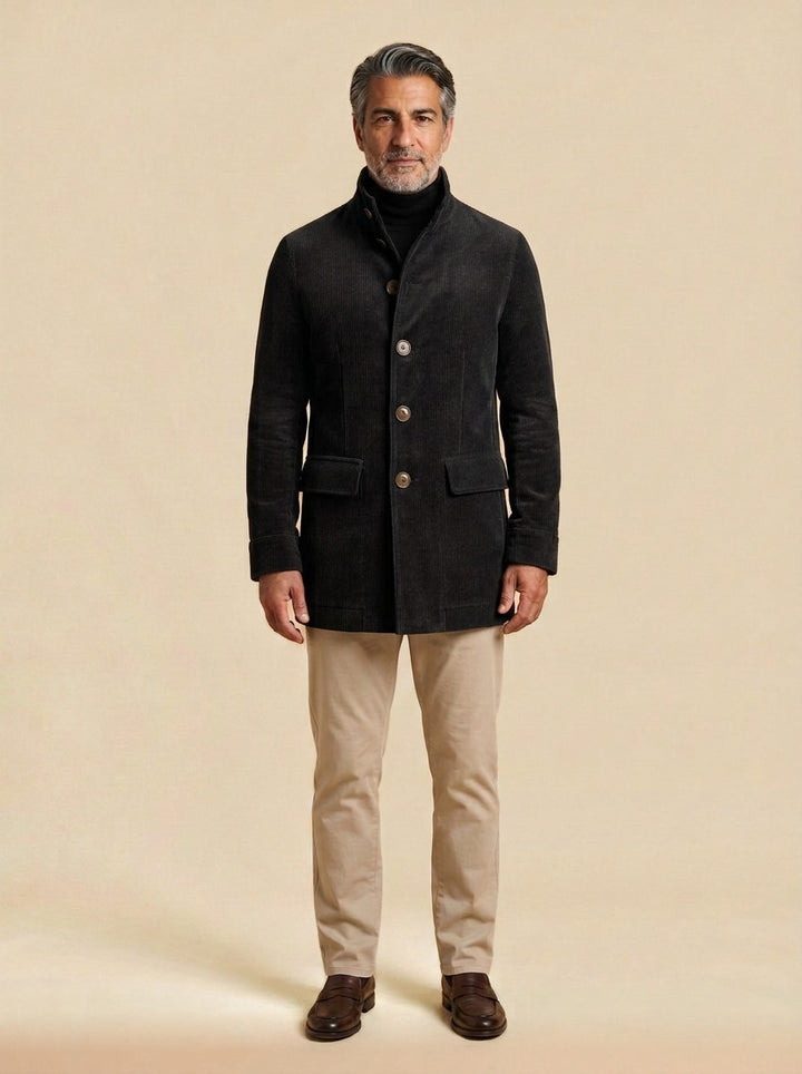 Turner corduroy car coat in Black, studio, Gentlemens Manor