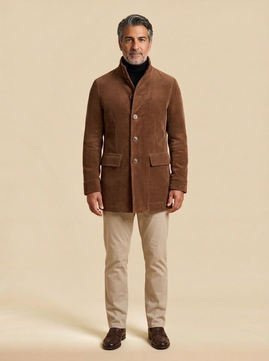 Turner corduroy car coat in Brown, studio, Gentlemens Manor