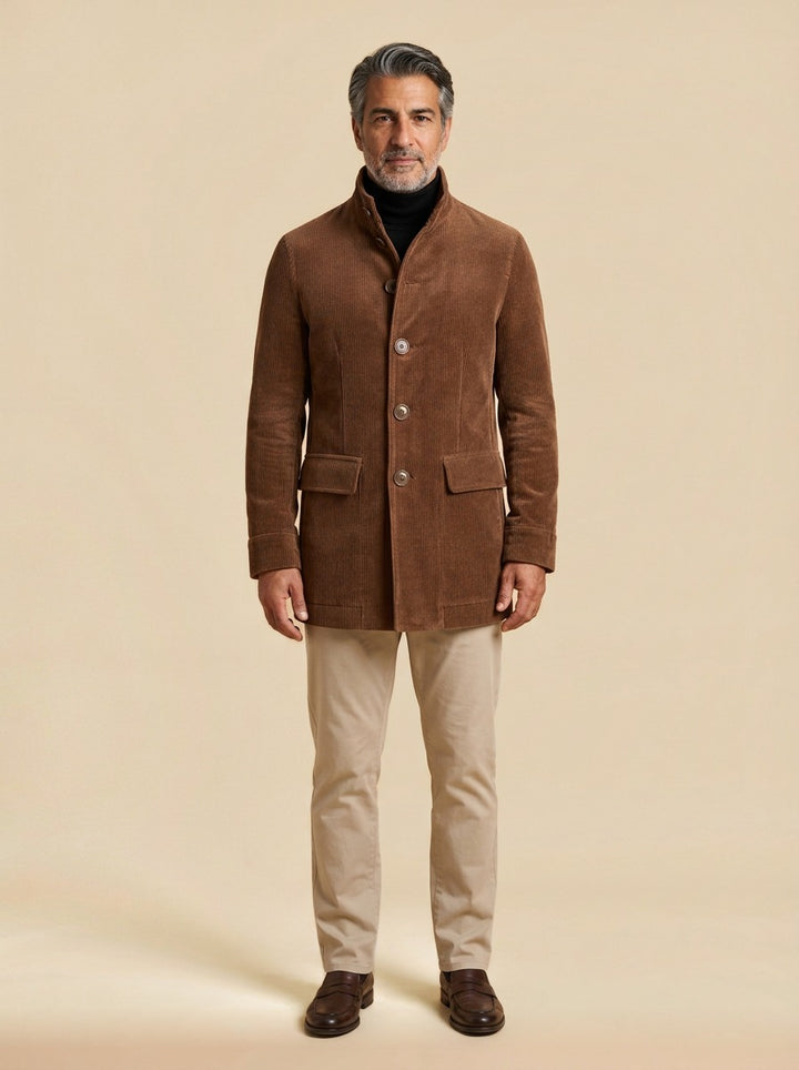 Turner corduroy car coat in Brown, studio, Gentlemens Manor