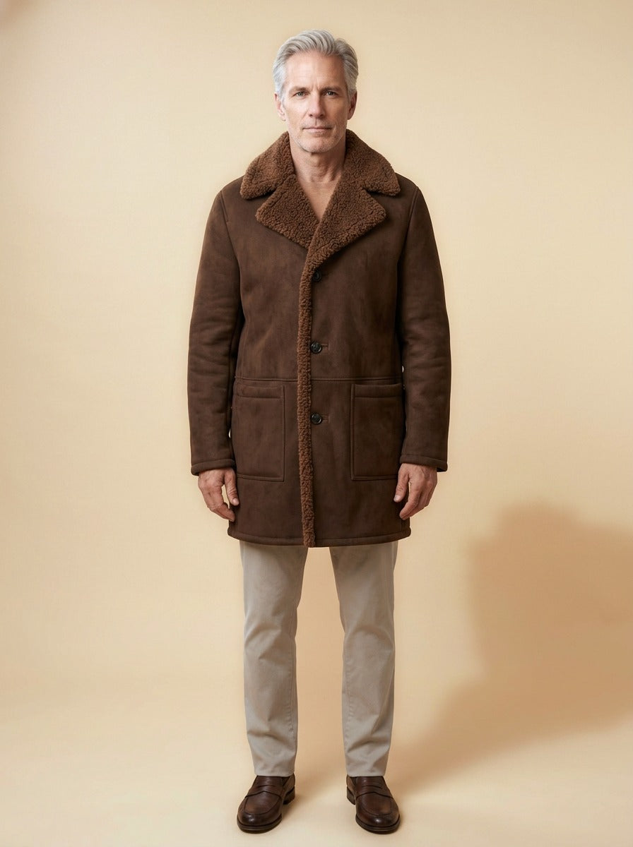 Vance shearling coat in Brown, studio, Gentlemens Manor