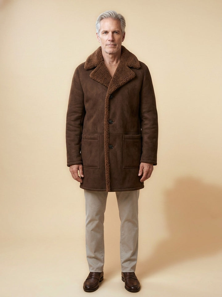 Vance shearling coat in Brown, studio, Gentlemens Manor
