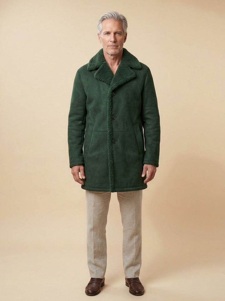 Vance shearling coat in Green, studio, Gentlemens Manor