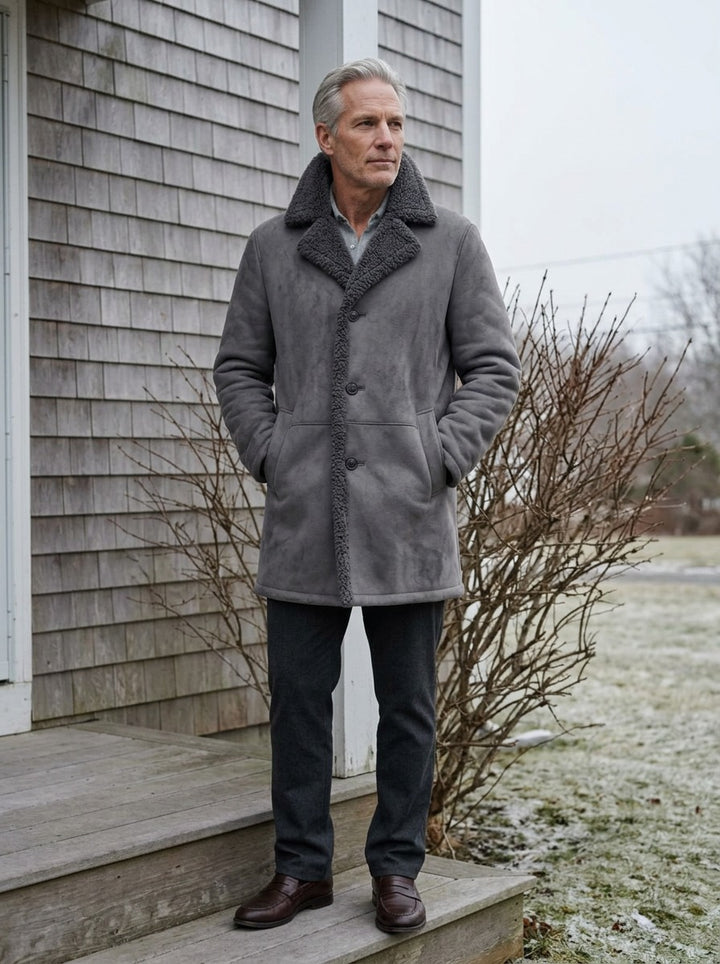 Vance shearling coat in Grey, lifestyle, Gentlemens Manor