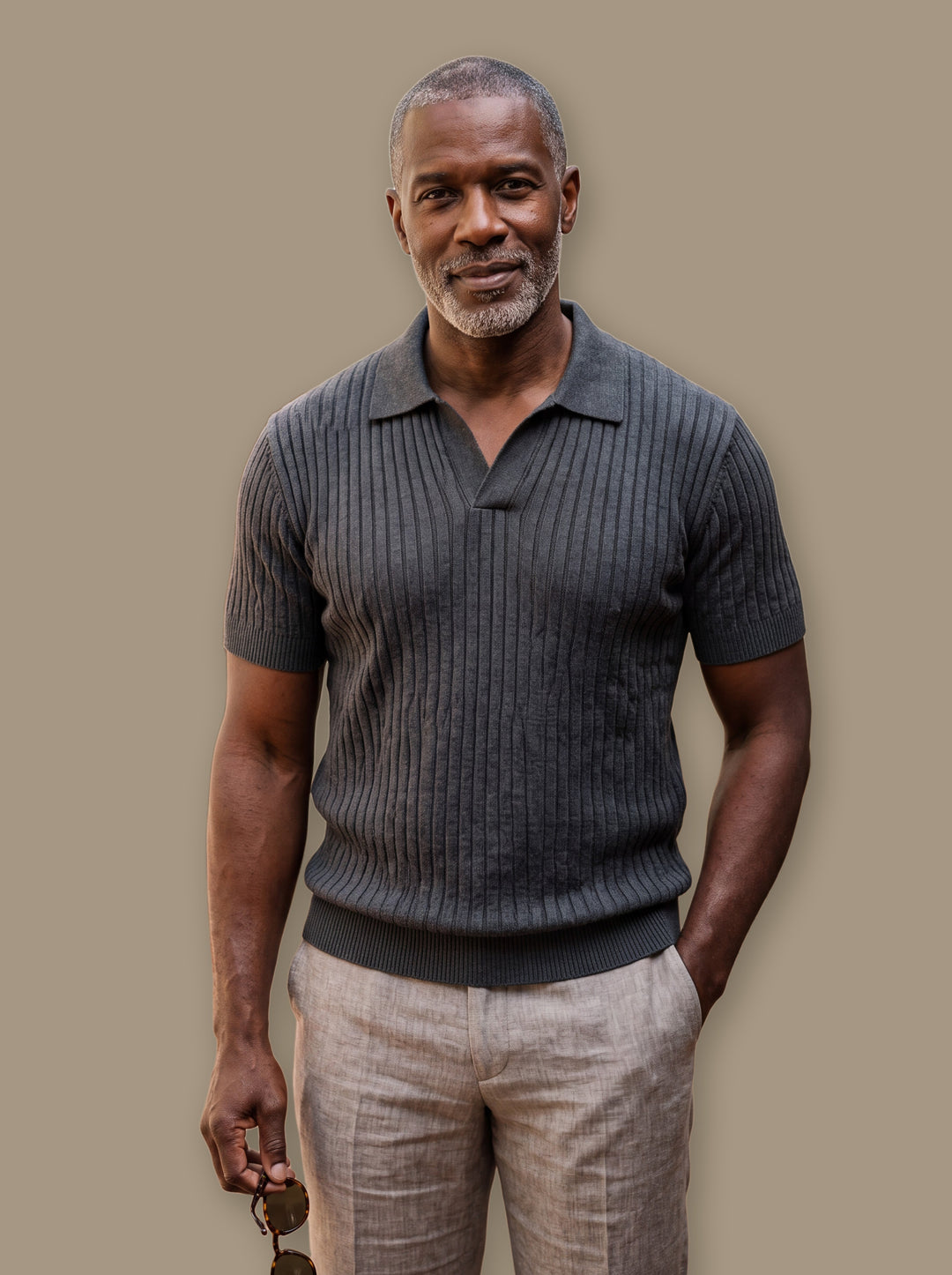 Vernon polo shirt in Charcoal, studio - Gentlemens Manor