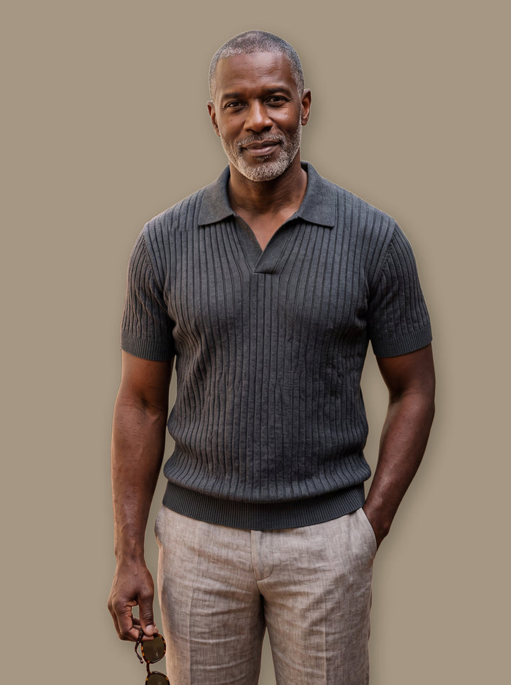 Vernon polo shirt in Charcoal, studio - Gentlemens Manor