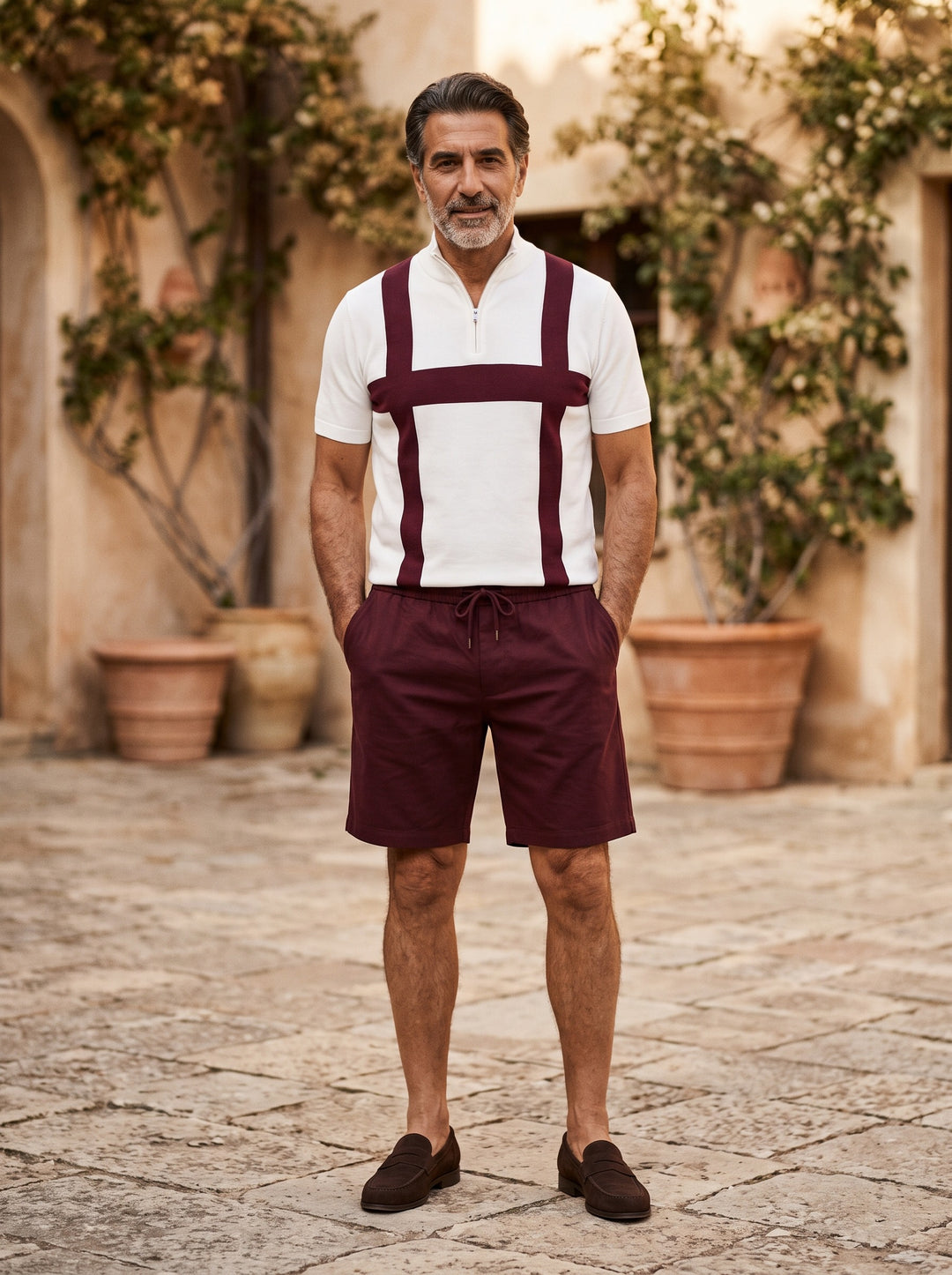 Victor two piece set in Burgundy, lifestyle, Gentlemens Manor