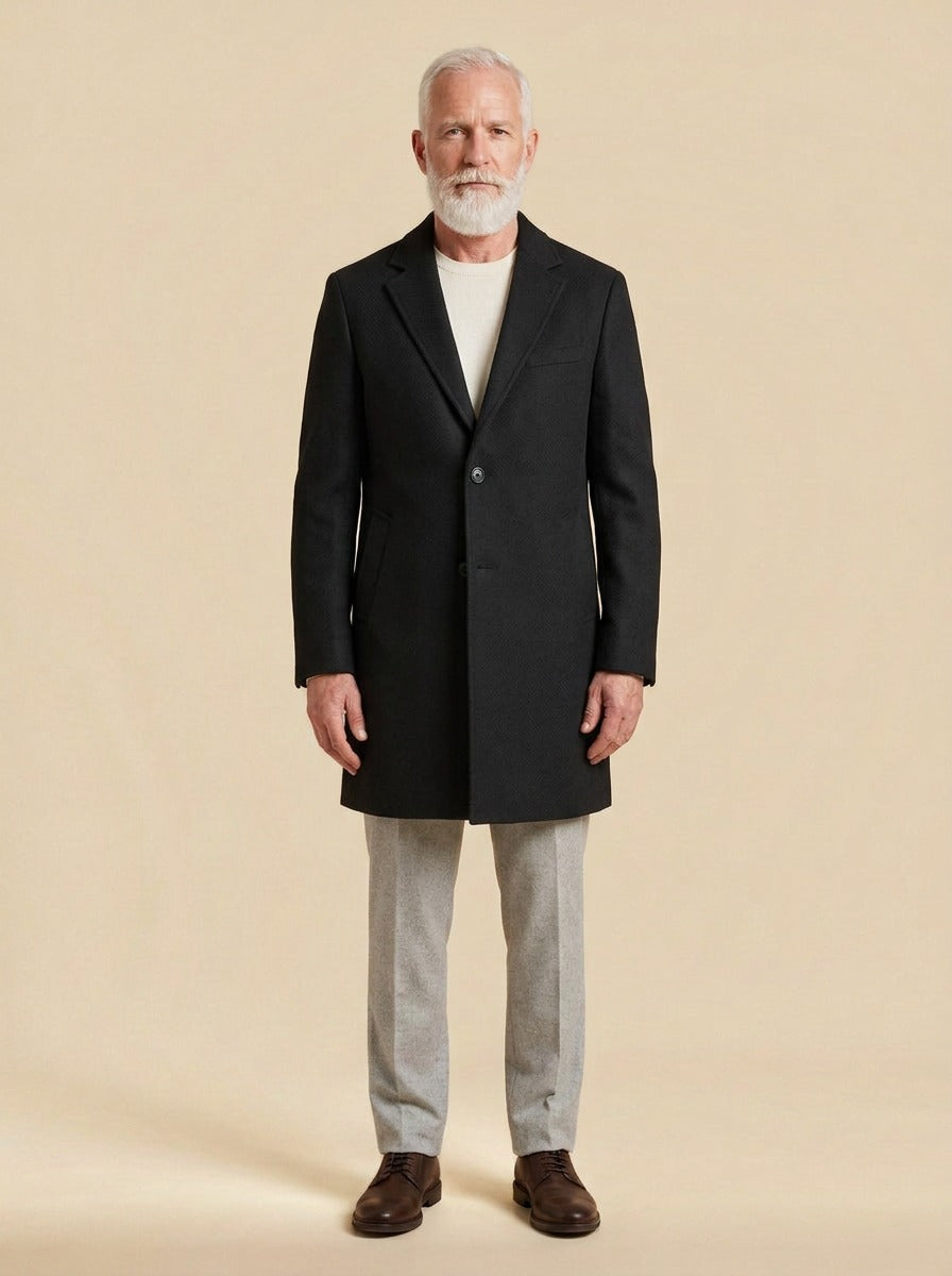 Wadsworth topcoat in Black, studio, Gentlemens Manor
