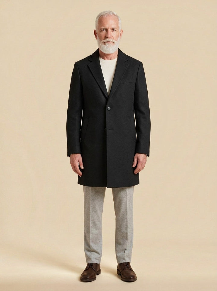 Wadsworth topcoat in Black, studio, Gentlemens Manor