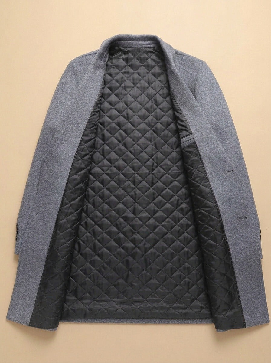 Wadsworth topcoat in Grey, inside view, Gentlemens Manor