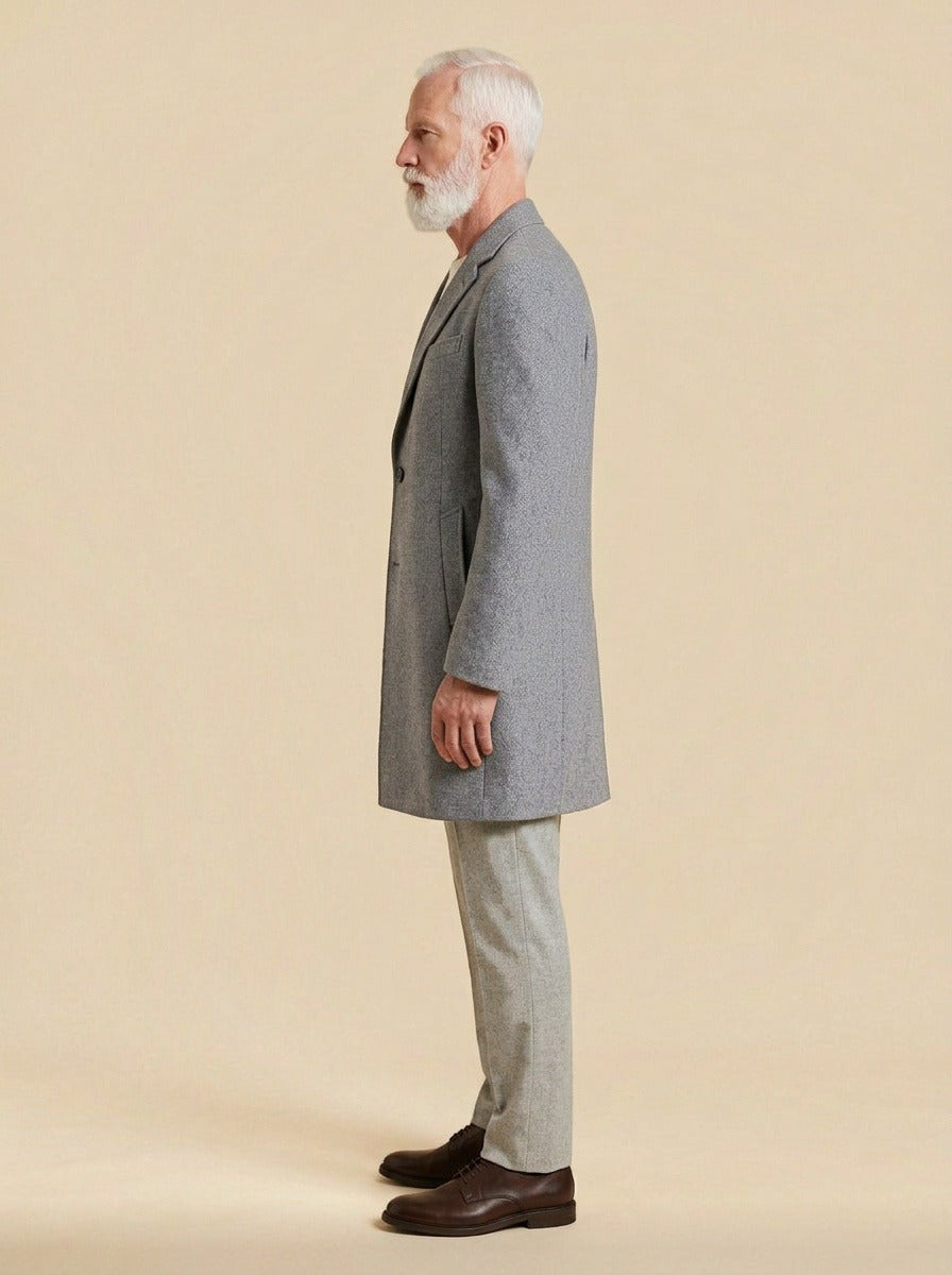 Wadsworth topcoat in Grey, side view, Gentlemens Manor