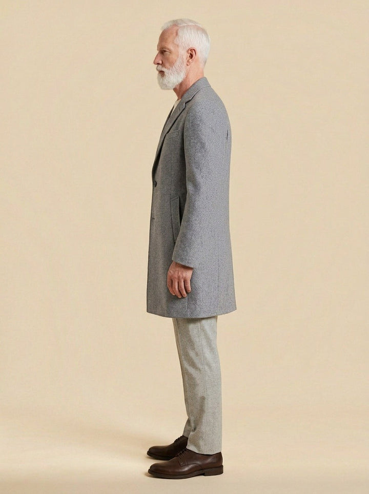Wadsworth topcoat in Grey, side view, Gentlemens Manor