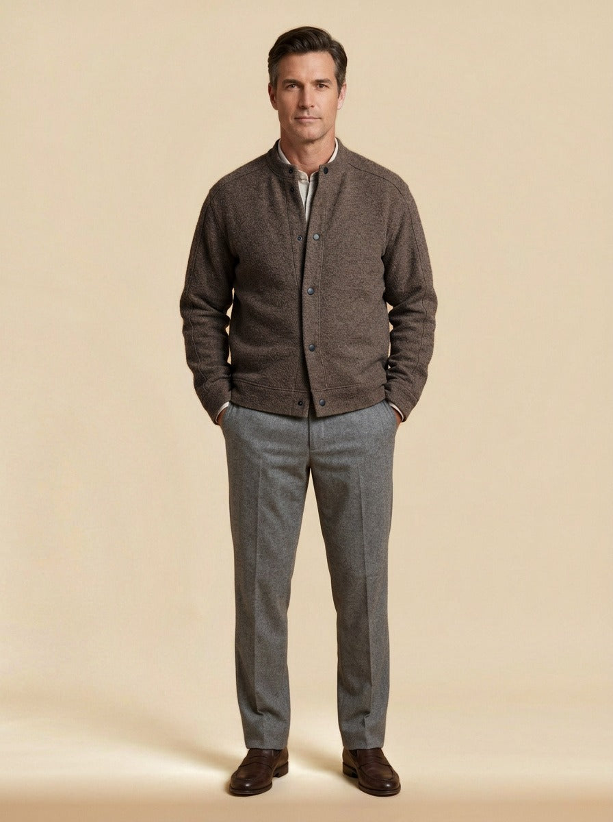 Wainwright textured knit snap jacket in Brown, studio, Gentlemens Manor