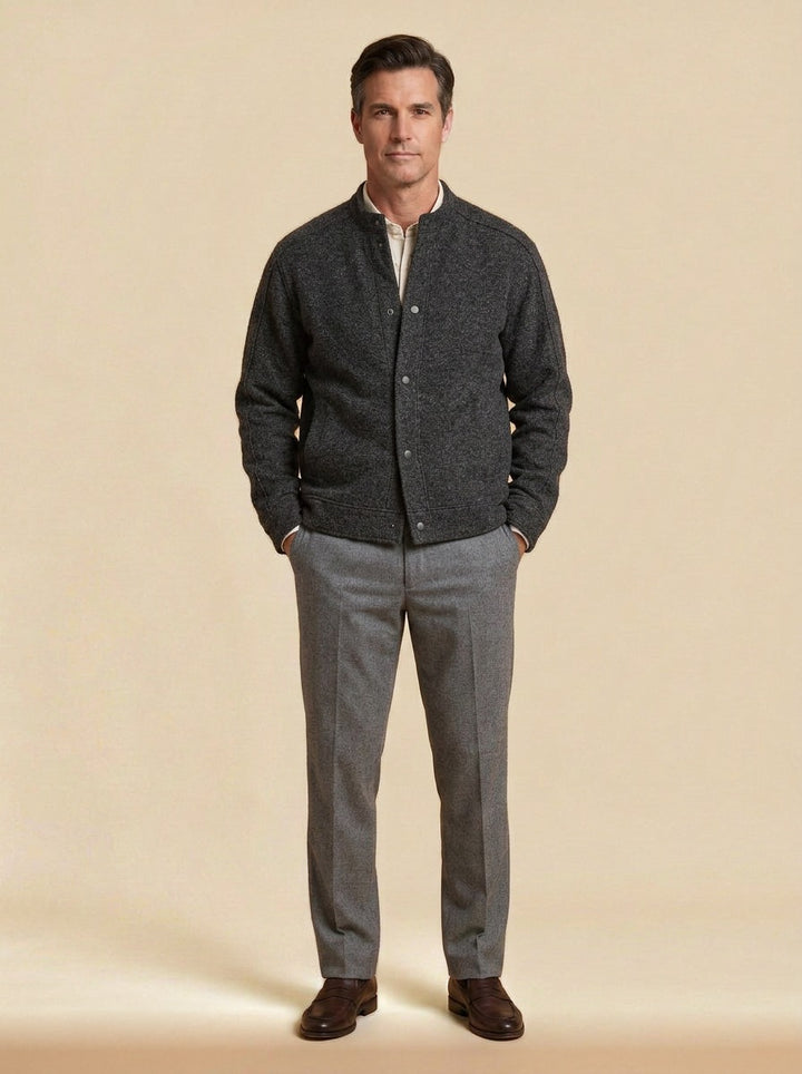 Wainwright textured knit snap jacket in Charcoal, studio, Gentlemens Manor