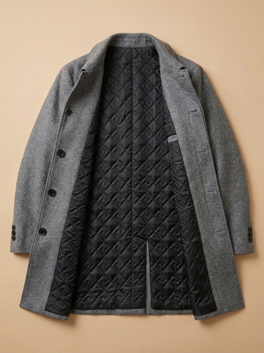 Wakefield overcoat in Grey, inside view, Gentlemens Manor
