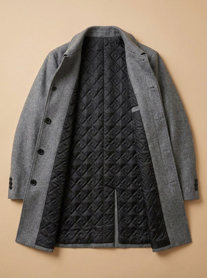 Wakefield overcoat in Grey, inside view, Gentlemens Manor
